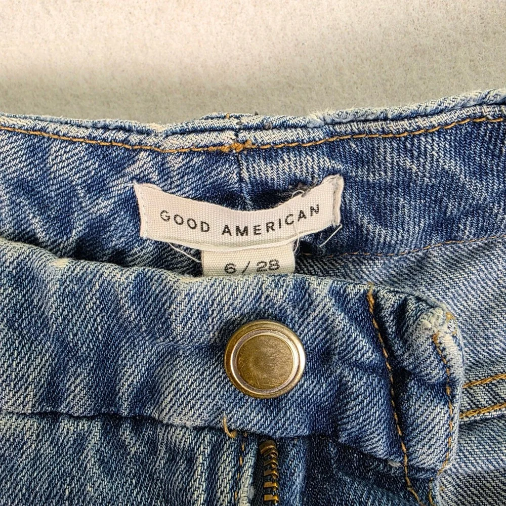 Good American Womens High Rise Straight Leg Distressed Jeans Blue‎ GV050T 6/28